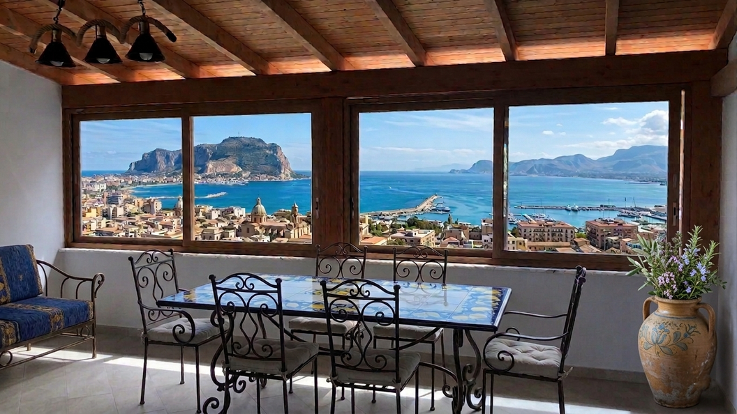 Porta finestra scorrevole in alluminio che dà su terrazzo